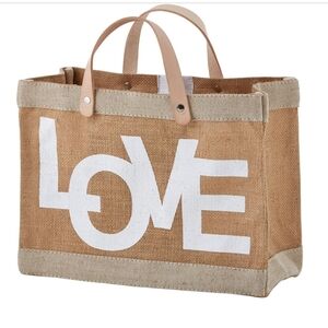 Tan and White LOVE Tote Bag
